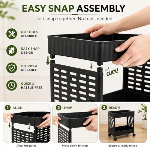 Image of wall love Plastic Storage Rack Trolley with Wheels for Kitchen, Bathroom & Bedroom - Multipurpose Organizer Shelf Rack for Fruits, Toiletries, Snacks and Household Storage (2 Layer)