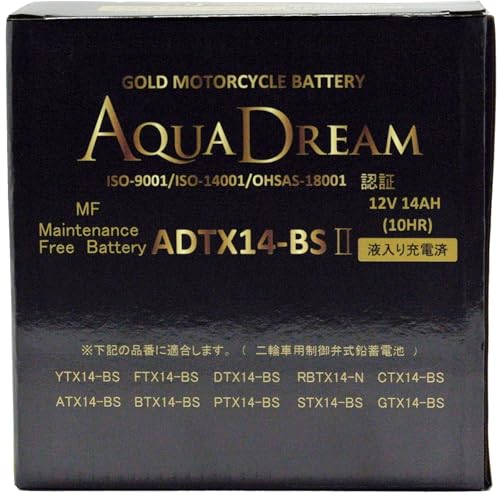 �A�N�A�h���[�� �o�C�N�p�o�b�e���[ YTX14-BS FTX14-BS�݊� GOLD BATTERY ADTX14-BSII AQUA DREAM