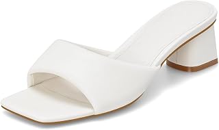 MIRAAZZURRA Heel Mules for Woman Square Open Toe Chunky Block Short Low Heel Slip on Heeled Sandals Casual Comfort Party Shoes