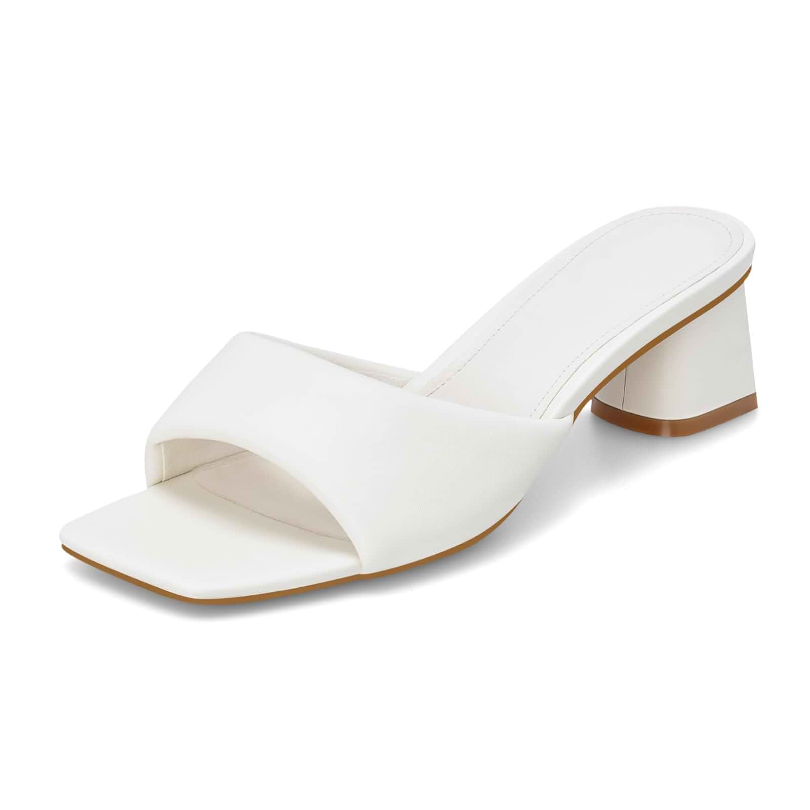 MIRAAZZURRA Heel Mules for Woman Square Open Toe Chunky Block Short Low Heel Slip on Heeled Sandals Casual Comfort Party Shoes
