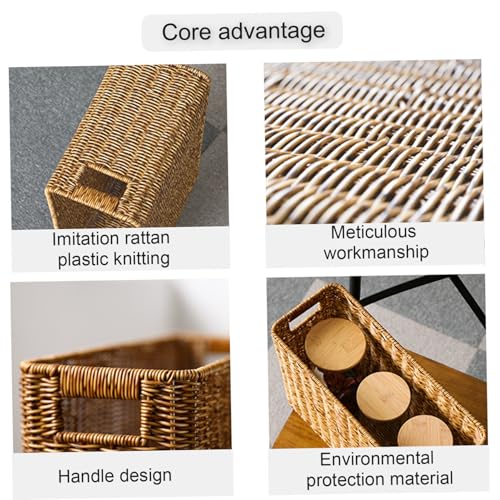Revistero de ratán tejido de diseño rectangular elegante con asas funcionales marrón claro 6