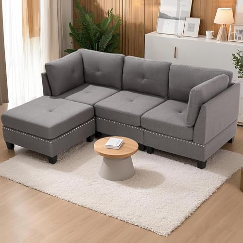 YODOLLA 225CM 3 Seater Sofa Modern Corner Sofa Bed with Footstool, Grey Sectional Sofa L-Shaped Corner Chaise Sofa Couch for Living Room (13145GR) 1 YODOLLA 225CM 3 Seater Sofa Modern Corner Sofa Bed with Footstool, Grey Sectional Sofa L-Shaped Corner Chaise Sofa Couch for Living Room (13145GR)
