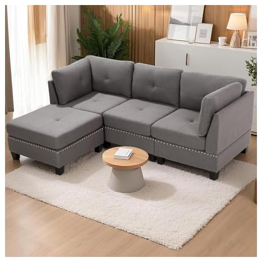 YODOLLA 225CM 3 Seater Sofa Modern Corner Sofa Bed with Footstool, Grey Sectional Sofa L-Shaped Corner Chaise Sofa Couch for Living Room (13145GR) 11 YODOLLA 225CM 3 Seater Sofa Modern Corner Sofa Bed with Footstool, Grey Sectional Sofa L-Shaped Corner Chaise Sofa Couch for Living Room (13145GR)