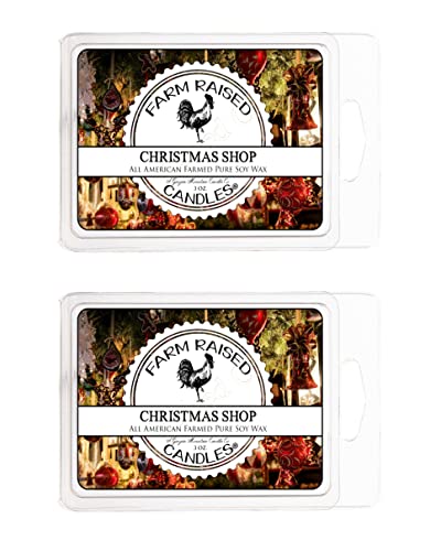Farm Raised Candles USA Farm Fresh Soy Wax Melts – Christmas Shop Scent – 2 Pack for Wax Warmers (6 oz Total, 12 Cubes) – Made in USA