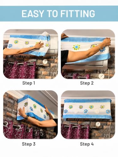 Image of Premium Cotton Net Split AC Cover for 1.5 Ton Indoor Unit | Designer Summer AC Dust Protection Cover | Stylish Protective AC Cover | 38 x 15.35 x 7.8 In | Blue Net