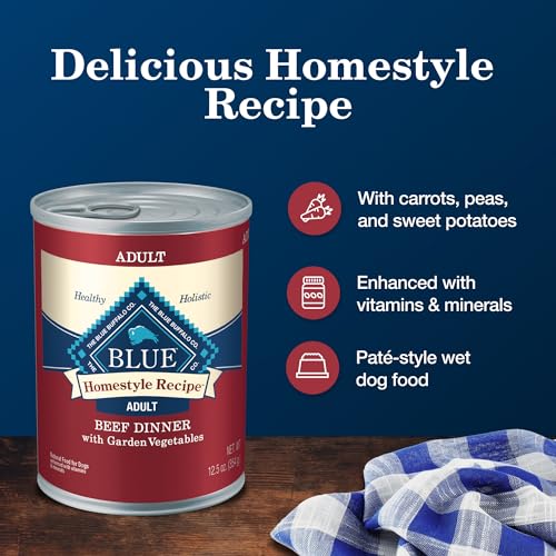 Blue Buffalo Homestyle Recipe Adult Wet Dog Food, Made with Natural Ingredients, Beef Dinner With Garden Vegetables, 12.5-oz Cans (12 Count)