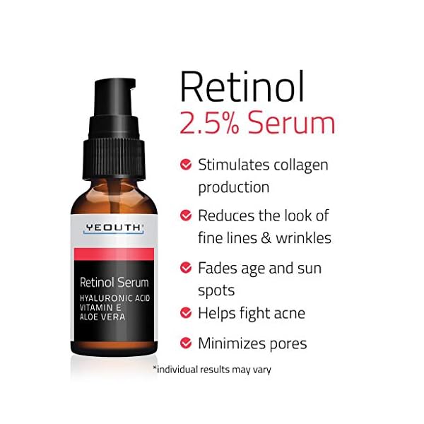 Retinol-Serum-25-with-Hyaluronic-Acid-Aloe-Vera-Vitamin-E-Boost-Collagen-Production-Reduce-Wrinkles-Fine-Lines-Even-Skin-Tone-Age-Spots-Sun-Spots-1-fl-oz-Yeouth--1oz YEOUTH Retinol Serum for Face with Hyaluronic Acid Face Serum for Women, Hydrating Serum, Retinol for Face, Suitable for All Skin Types 1oz