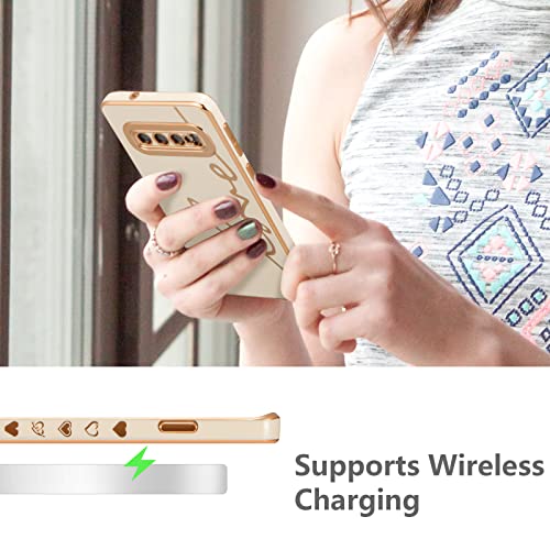 Raleavo For Samsung Galaxy S10 Case Luxury Plating Case Cover,Cute Love Heart Phone Case,Slim Soft Tpu Shockproof Bumper Case With Full Camera Protection,Electroplated Case For Women Girls,White #TOP3