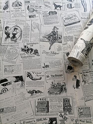 Zerenfy Vintage Newspaper Wallpaper, Self-Adhesive Peel and Stick Wall Contact Paper Roll Decorative Covering for Room Decoration Countertops Furniture Farmhouse Shelves Desk Cover 17.71" X 394"