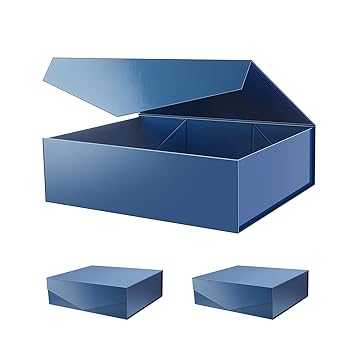 PACKHOME 16.3x14.2x5 Inches, 3 Extra Large Gift Boxes with Lids, Gift Boxes for Clothes and Large Gifts (Glossy Metallic Blue)