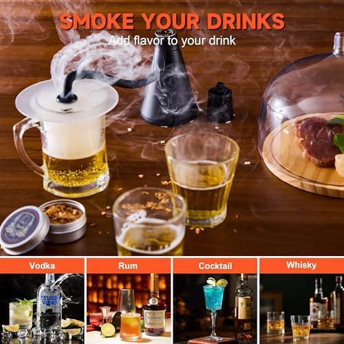 Elegant Cocktail Smoker Kit - Complete Whiskey Drink Smoking Gun with 8 Flavors of Wood Chips, Dome, and Accessories, Adds Flavor to Food and Drinks, Infuser Kit for Indoor Outdoor Use (Black) — view 2