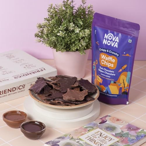 Image of NOVANOVA - Waffle Chips - Belgian & Dark Choco Dipped (All In One Pack) | 100% Eggless | No Added Preservatives | Freshly Baked For Your Order | Pack Of 1-200 Gram