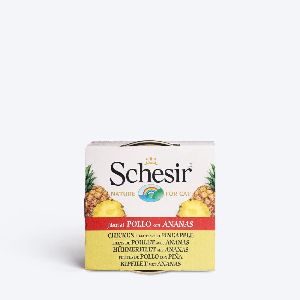 Schesir Canned Wet Cat Food - 40% Chicken Fillets with Pineapple | Tasty Wet Food for Cats | Nutrient-Rich Formula for Adult Cats & Kittens | Ideal for Adult Cats & Kittens- 75 gm