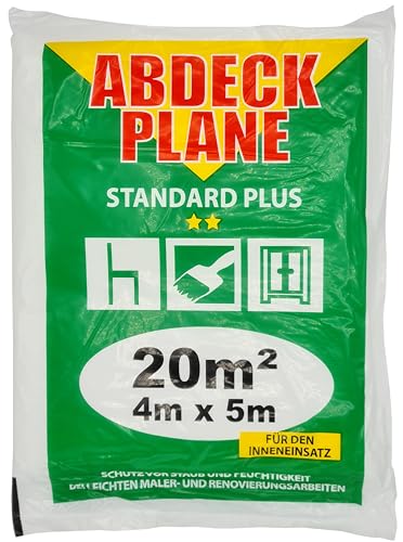 JUFOL Abdeckplane Standard Plus (4 x 5 m HDPE transparent, robust, für Innenbereich, Maler Sortiment, Malerfolie, Abdeckfolie) 10021