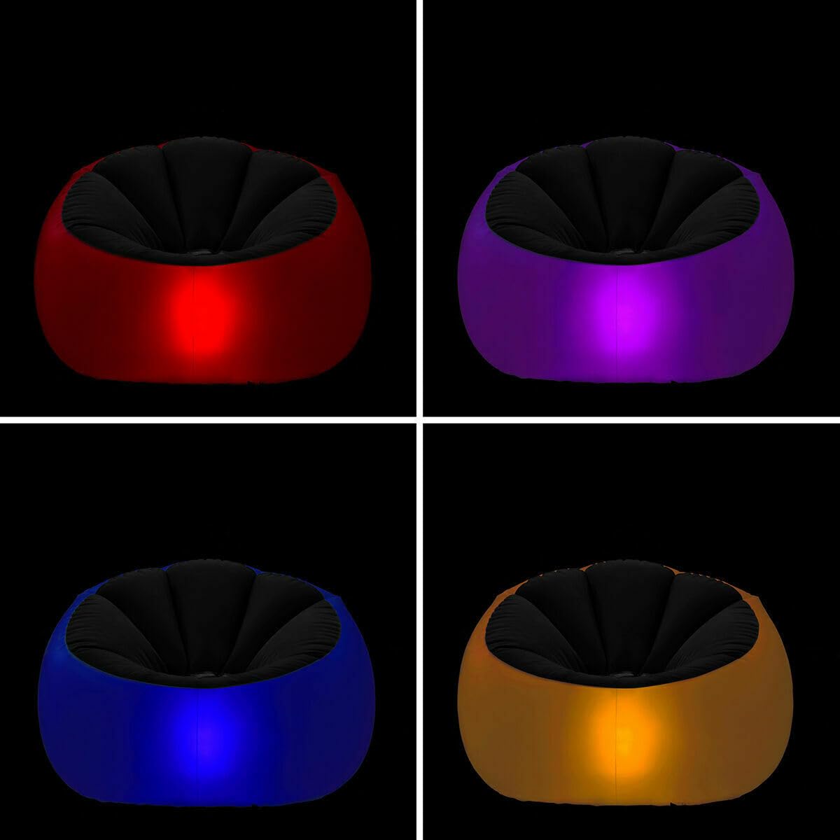 InnovaGoods® Puff Hinchable Exterior + Sillon con LED Multicolor, Resistente al Agua, Incluye Parche de reparación y Mando a Distancia, Sofa Ideal para Camping, Piscina, Interior y jardín