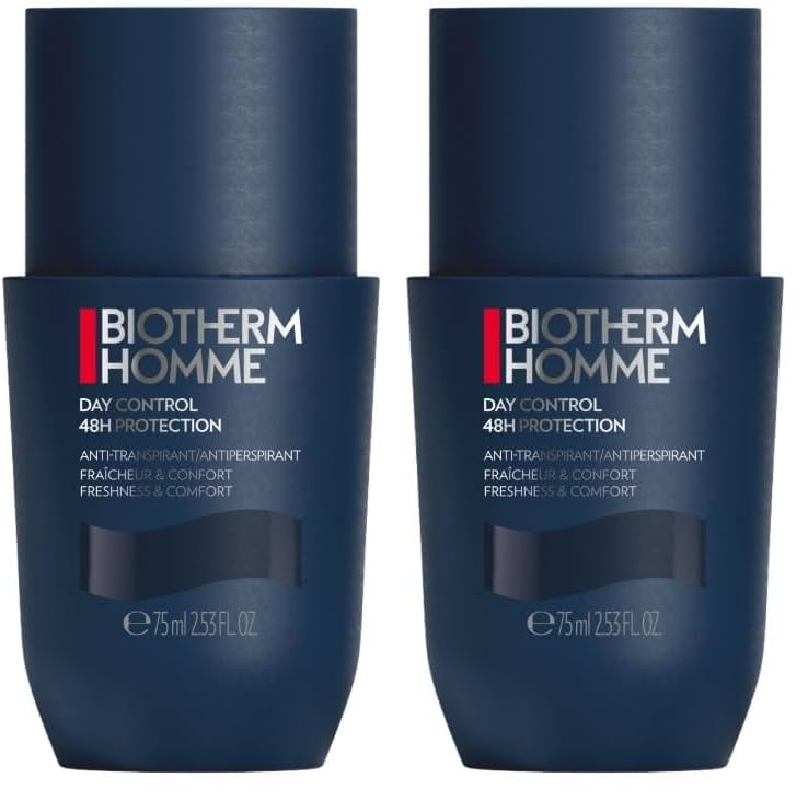 BIOTHERM Desodorante Roll-On Antitranspirante, Para Todo Tipo de Piel, Protege del Mal Olor y la Transpiración, Duradero, Con la Fragancia Aquapower, Day Control, 75 ml (Paquete de 2)