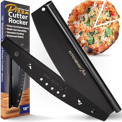 antihaftbeschichtet, scharfes Edelstahlschneidemesser – Wipp-Stil mit Klingenabdeckung | Hacken und Scheiben perfekte Portionen + spülmaschinenfest – Premium Pizzaofen-Zubehör antihaftbeschichtet, scharfes Edelstahlschneidemesser – Wipp-Stil mit Klingenabdeckung | Hacken und Scheiben perfekte Portionen + spülmaschinenfest – Premium Pizzaofen-Zubehör