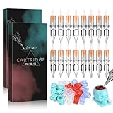 ATOMUS 40pcs Tattoo Cartridge Needles 10pcs 1003RS 5RS 7RS 9RS Tattoo Needles for Tattoo Gun Pen Shader Pattern with 20pcs Disposable Skull Ink Cups for Pen Rotary Machine Tattoo Supplies