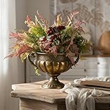 Vintage Urn Planter with Embossed Pattern, Decorative Flower Pot, Classic Round Plant Pot, European Shabby Chic Centerpiece for Mantel, Table, Entryway or Living Room Decor- Gold（13.6 * 11.9 * 8.5 in）