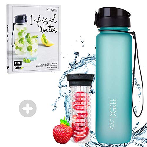 720°DGREE Bundle: Trinkflasche uberBottle + Rezeptbuch mit erfrischenden Sommerrezepten - 1500ml- softTouch +Fruchteinsatz - Leckere Getränke für Schule, Sport, Fitness, Gym, Wandern, Outdoor