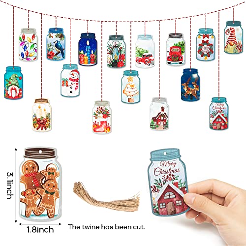 Grobro7 41Pcs Christmas Mason Jar Wood Hanging Ornament Decoration Santa Claus Snowman Gingerbread Man Wooden Slices Pendant With Twine Embellishments Tags Farmhouse Ornaments For Xmas Tree Fireplace #TOP1