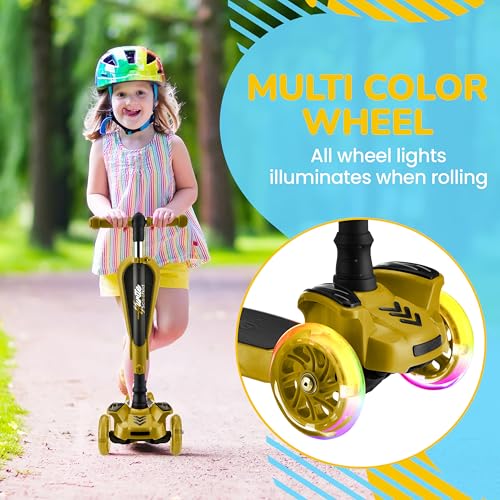 Image of Hurtle 3-Wheeled Scooter for Kids - Wheel LED Lights, Adjustable Lean-to-Steer Handlebar, and Foldable Seat - Sit or Stand Ride with Brake for Boys and Girls Ages 1-14 Years Old