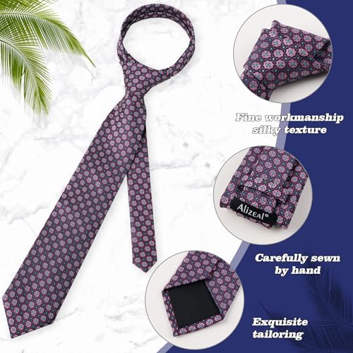 Image of Alizeal Mens Vintage Solid Plaid Tie with Pocket Square 3.15inches Necktie Set