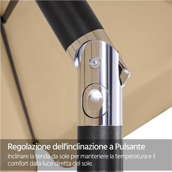 Yaheetech Ombrellone da Giardino Esterno con Bordatura 8 Stecche Manovella Parasole Protezione UV per Spiaggia Balcone Terrazzo Mercato Reclinabile Ecrù