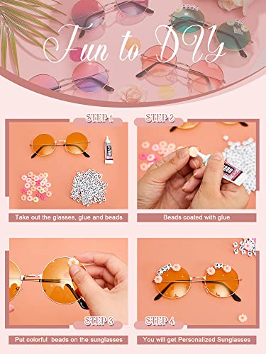 8 Pairs DIY Adult Round Sunglasses Hippie Circle Sunglasses with 200 Letter Beads 50 Daisy Beads and Glue for Women Men2