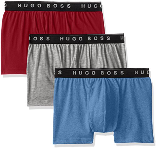 Hugo Boss Men's 3-Pack Cotton Trunk , Blue/Grey/Red, Small
