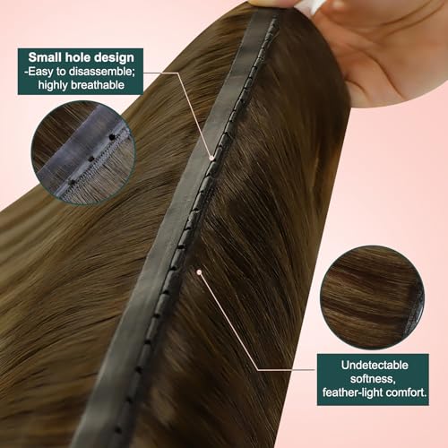 Image of Easyouth 22 Inch 100g Butterfly Weft Hair Extensions Balayage, Real Human Hair Butterfly Weft Extensions Ombre, Medium Brown Balayage with Caramel Blonde, Add Volume, Genius Wefts Remy Human Hair