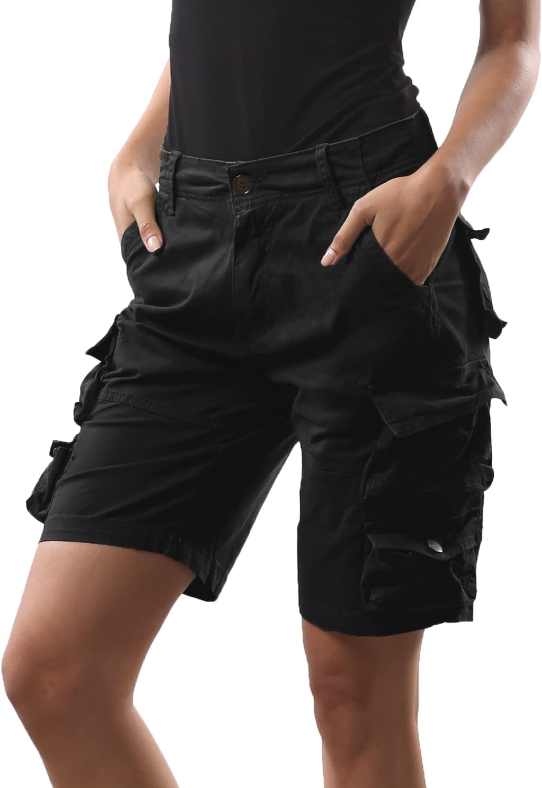 FOURSTEEDSWomen's Cotton Butt Lift Multi-Pockets Camouflage Casual Twill Bermuda Cargo Shorts with Belt