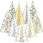 Geyoga 20 Pcs Party Cone Hats Bulk DIY Birthday Assorted Paper Cone Hats Gold Polka Dot Paper with String for Funny Kids and Adults Birthday Bridal Baby Shower Decorations, 9 Styles