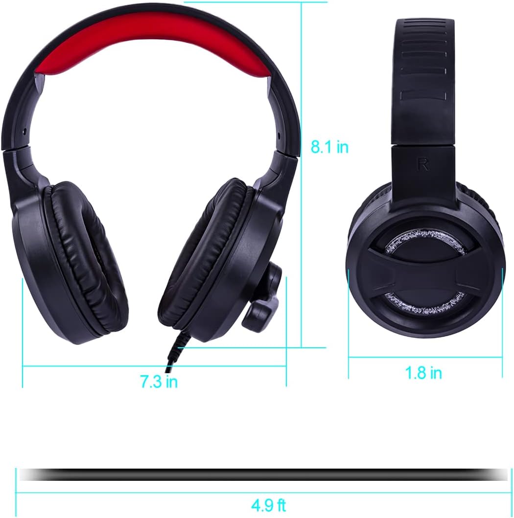 Olyre A66 Gaming Headset with Mic for Laptop, Xbox One, PS4/PS5, Mac, PC; Noise Isolating, Deep Bass, LED Lights; Black