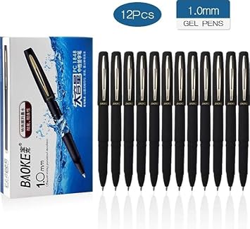 Baoke Gel Ink Pens Rollerball Pens 1.0mm Medium Line, Box of 12 Pack, PC1848 (Black)
