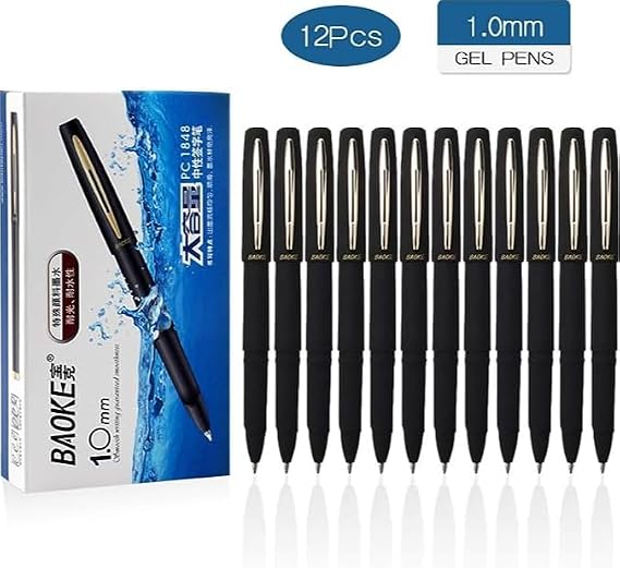 Baoke Gel Ink Pens Rollerball Pens 1.0mm Medium Line, Box of 12 Pack, PC1848 (Black)