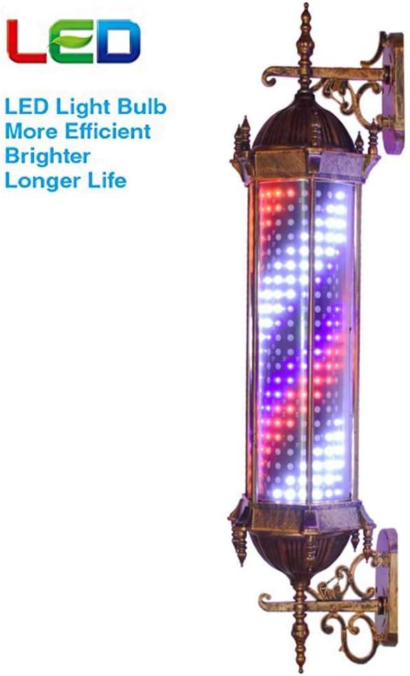 Orimk Waterproof Outdoor Barber Shop Pole Rotating and Illuminated for Hairdressing Salon Sign Barber Pole Led Light - Red White Blue Stripes Retro Save Energy Wall Lamp,B,120cm/47in