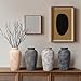 Wancetang Large Rustic Terracotta Vase, 11 inch Tall Ceramic Flower Vase, Clay Farmhouse Decorative Vases for Flowers, Living Room, Shelf, Entryway, Home Decor, Grey