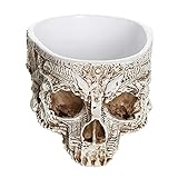 maceta pintada calavera Material de alta calidad: esta maceta de calavera de Halloween está cuidadosamente dibujada a mano y pulida con resina de poliuretano de alta calidad.