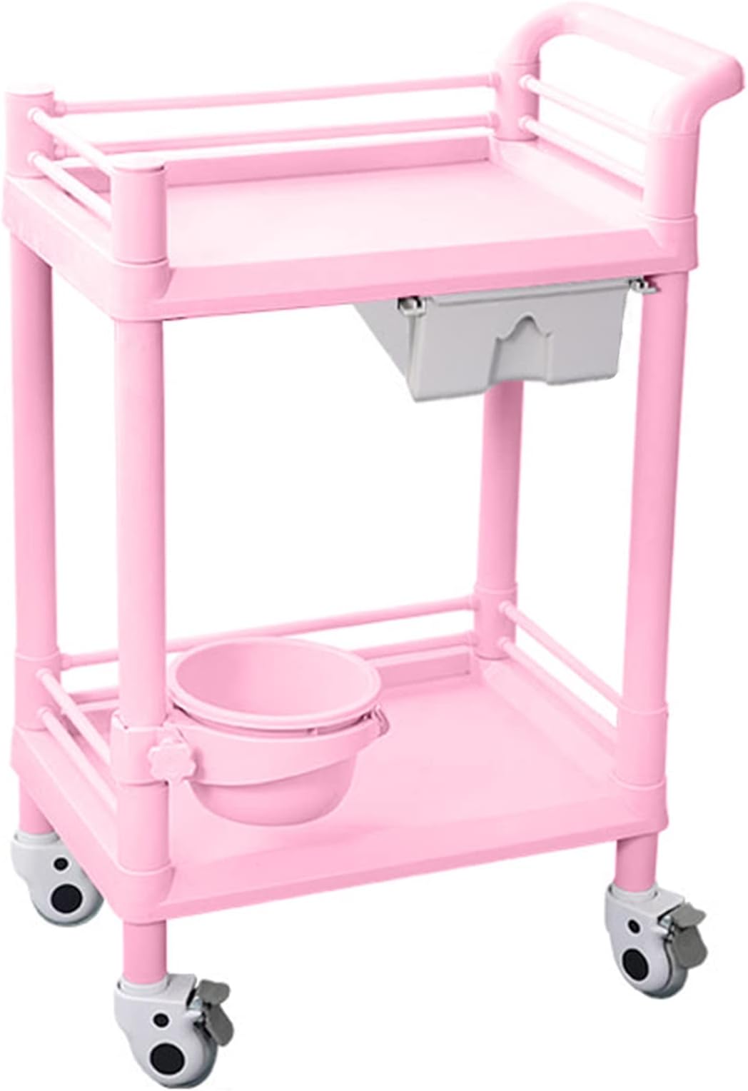 ZJMKPortable Utility Carts 2 Tier with Wheels & Drawers, Movable Beauty SPA Salon Tattoo Service Storage Tray Stand, ABS Plastic Medical Trolley (Color : Pink, Size : 64.5x44.5cm)
