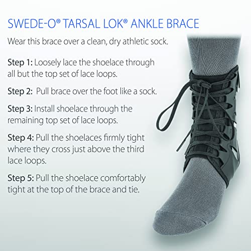Swede-O Tarsal Lok Laced Ankle Brace, Semi-Rigid Stabilizer, Form-Fitted For Soccer, Football, Basketball, Black, Large #TOP5