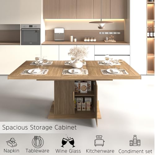 Image of 78.74 inch Extendable Dining Table for 4 6 8 10, Large Rectangular Wooden Expandable Kitchen Table with Storage, Modern Farmhouse Extendable Dining Room Table for Kitchen Dinning Room Living Room, Brown