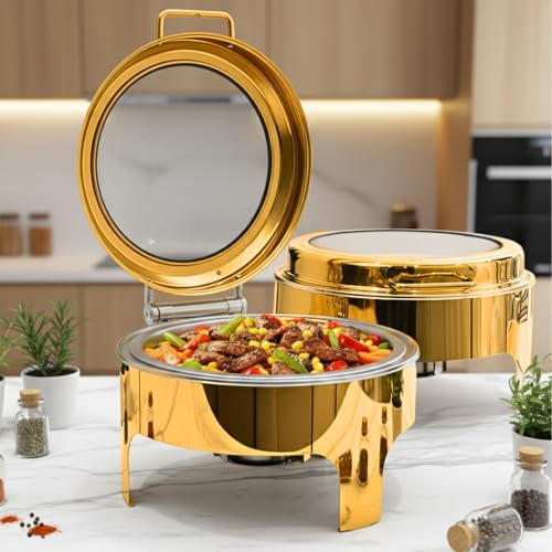 6.5L Gold Round Chafing Dish with Hydraulic Lid