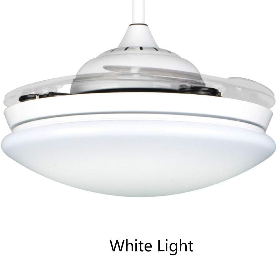 42" Retractable Ceiling Fans with LED Light Remote Control 4 Invisible Clear ABS Blades Livingroom Diningroom Fan Chandelier Indoor Ceiling Light Kits with Fans (White-04)