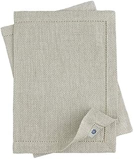 Linen & Cotton Set of 2 Table Mats Placemats Oxford -100% Linen, Beige Natural (30 x 44 cm (12'' x 17.6'')) Festive Elegant Rectangular Plate Dinner Cloth Fabric Material Home Kitchen Christmas Easter
