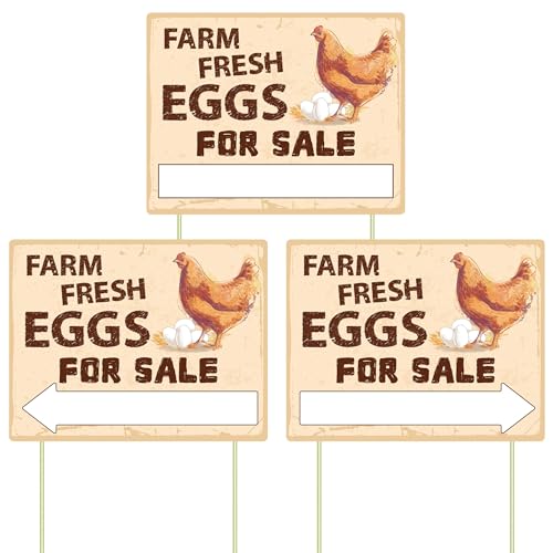 Lesnala 3pcs Double Sided Farm Fresh Eggs Sign Corrugated Plastic Mark with 6 Stakes for Indoor Outdoor Yard Business Supplies Home Decor 14.37 X 11.22inch