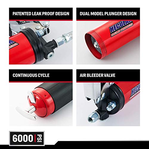 Acpulse Heculax Grease Gun 6000Psi Heavy Duty Pistol Grip Grease Gun 14 Oz Standard Cartridge 18 Inch Flex Hose Non-Slip Rubber Grip With Extension Tube And Extra Sharp Nozzle #TOP4