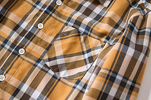 Tronjori Boy's Long Sleeve Button Down Woven Shirt(12,Yellow Check) #TOP4