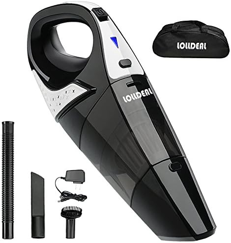 LOLLDEAL Rechargeable Cordless Handheld Vacuum, Powerful Hand Vacuum Cleaner, 12V 100W with Quick Charge, Light Weight Portable Hand Held Vacuum, Durable Stainless Steel Filter, Carry Bag, Black