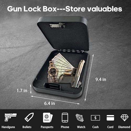 Pistol Safe, Portable Travel Gun Safe, Handgun Lock Box with Combination Lock for Home Desk Bedside Car, Black - Image 3